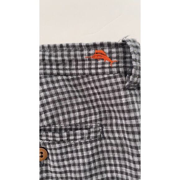 TOMMY BAHAMA Paradise Nation Checked Shorts Mens 38 Gray Black Linen Silk - Picture 8 of 8